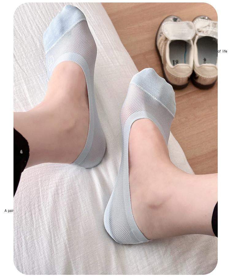 High-Quality Women's Solid Color No Show Socks, 5 Pairs of Mixed Colors,Invisible Socks,Breathable Mesh Knit Socks with Silicone Grip, Womenswear