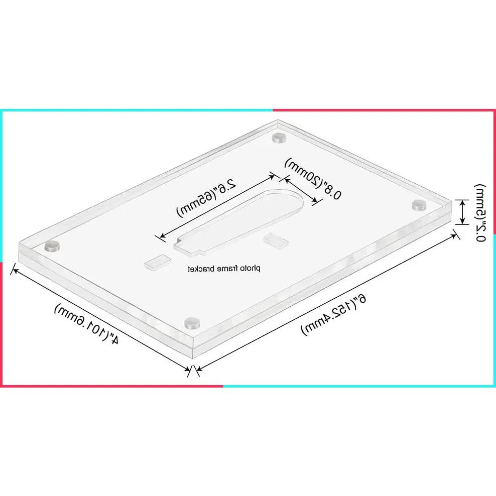 4x6 Minimalist Acrylic Glass Photo Frame with Magnetic Desktop Display, Horizontal or Vertical