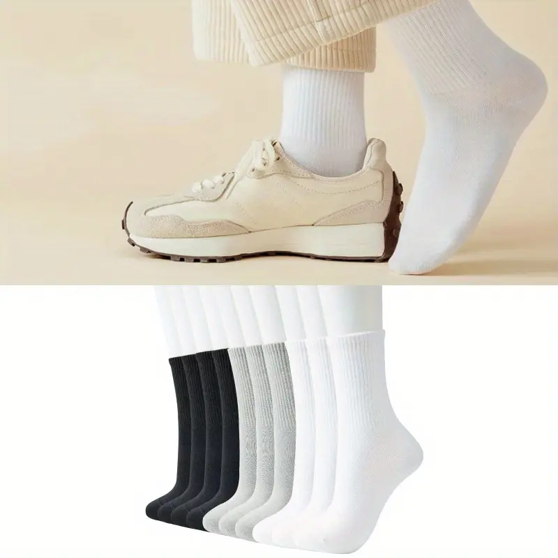 10 pairs of high elastic calf socks suitable for men and women, suitable for sports running, loose autumn and winter calf socks, high elasticity women's casual socksm, Cotton Crew Socks, Thin Soft Comfort Breathable Dress Socks
