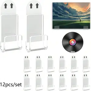 Acrylic Record Storage Rack, 12pcs/set Wall Mounted Record Holder, Record Display Rack, Office Storage Rack, Desk Organizer for Home Office