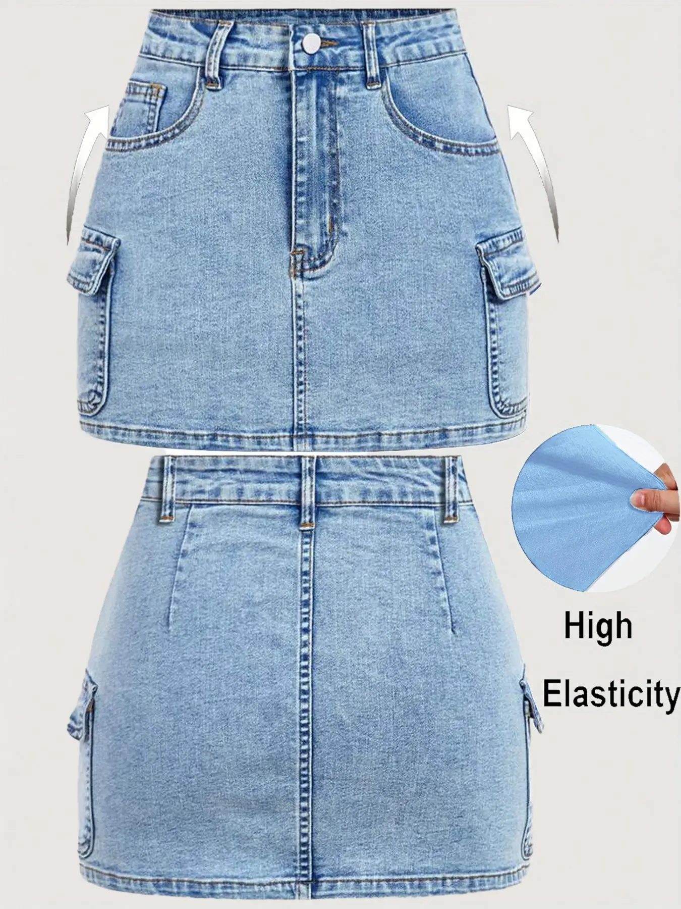 Women's Casual Workwear High Elastic Denim Skirt, Stretch Skirts, Bottom, Comfortable and Stylish Half Skirt for Everyday Wear, Perfect for All Seasons
