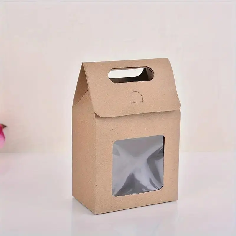 Kraft Paper Foldable Gift Box Set, 10 Pcs with Clear Square Window Design, Ideal for Party Favors & Event Decorations, Great for DIY Crafting