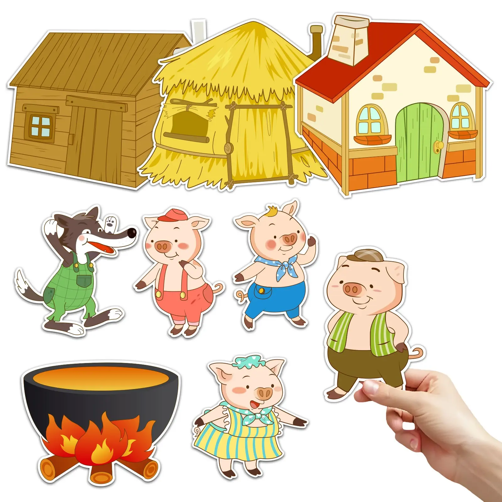 The Three Little Pigs Big Bad Wolf Felt Story Set, 9pcs Fairy Tale Felt, Interactive Preschool Storytelling, Early Learning Teaching Prop