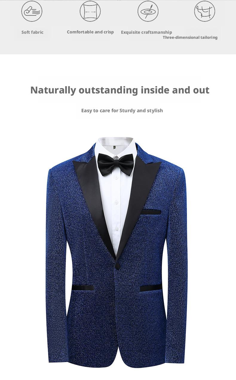 Men's Slim Fit 3-Piece Color Block Suit  Notch Lapel Light Business Groom Wedding Tuxedo, Center Vent