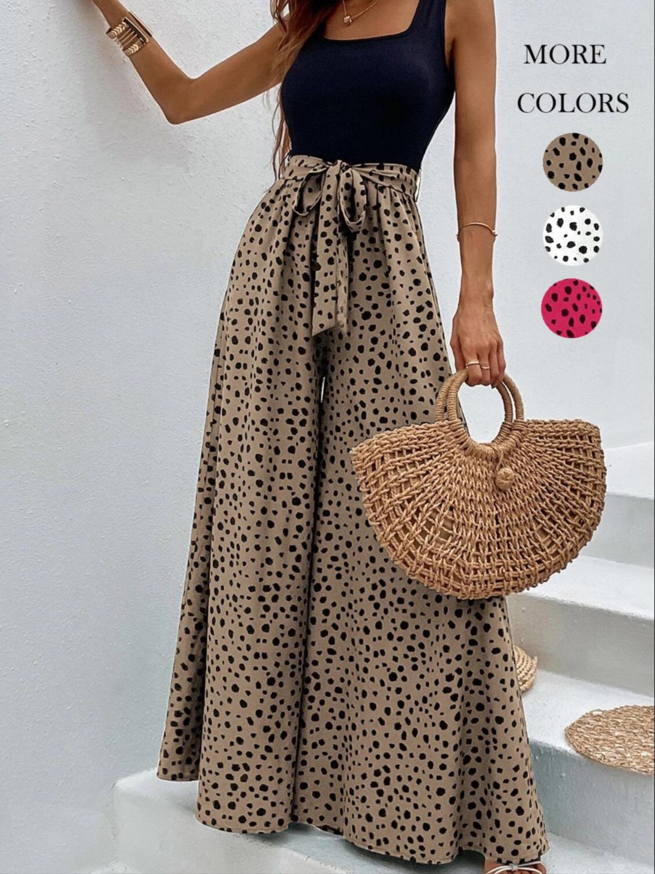 Women's Leopard Print Belted Adjustable Wide Leg Fit Jumpsuit, Casual Jumpsuits Sleeveless Jumpsuit for Summer, Women's Jumpsuit for Daily Wear Everyday Womenswear, Casual Sleeveless Overalls, Casual Style Jumpsuit