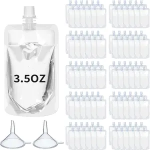 Meanplan 100 Pcs Plastic Pouches Bulk Reusable Squeeze Pouches Clear Plastic Juice Leak Proof Bags with Funnel for Party Favors Supplies(3.5 oz,Straight Mouth)