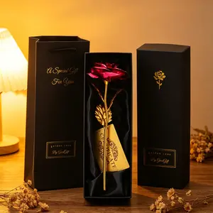 Elegant Gold Foil Rose Gift Box Set, Perfect for Holidays and Birthdays, Realistic Artificial Roses, Party Decorations, Elegant Gift Box
