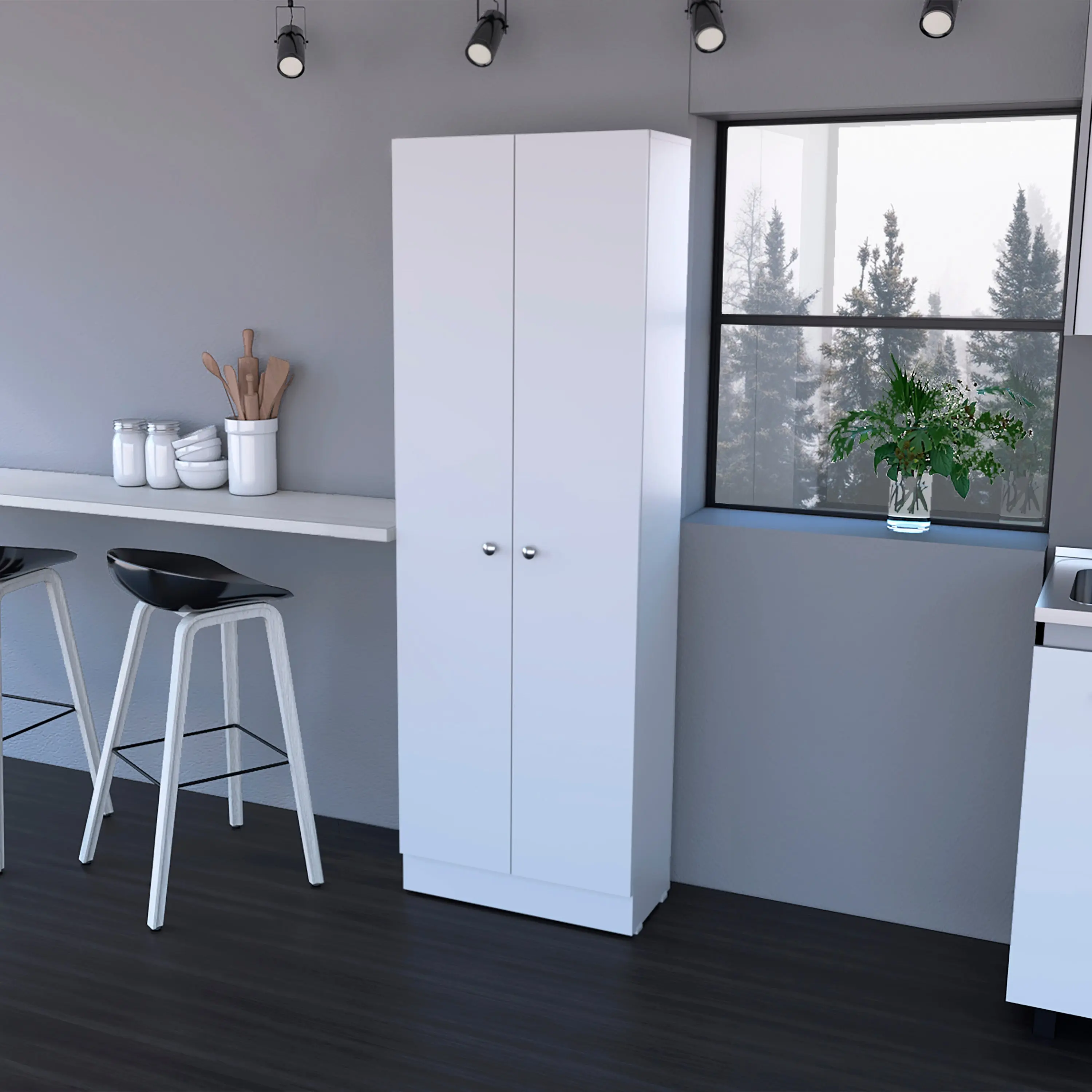 Nokaa Double Door Storage Cabinet with 5 Shelves, Tall Narrow Sideboard Buffet for Kitchen, Dining Room, Living Room, White Particle Board, 70.8H x 23.6W x 11.8D, Easy Assembly, Modern
