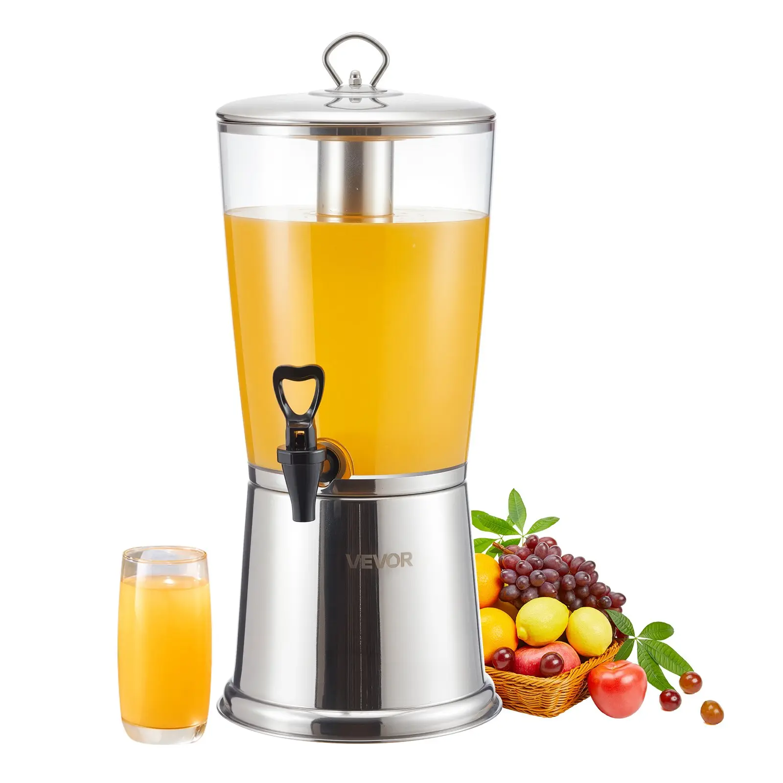 【Summerfinds】VEVOR Beverage Dispenser, 2.1 Gallon Drink Dispenser for Parties, Stainless Steel + Plastic Juice Dispensers with Spigot Ice Chamber, Iced Tea Lemonade Juice Water Dispensers, for Restaurants, Hotels