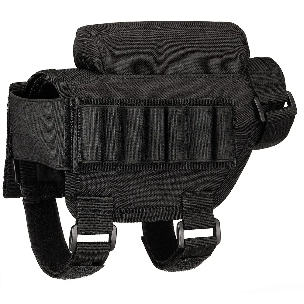 Tactical Nylon Rifle Buttstock Cheek Rest, Ambidextrous Pad with Removable 7-Shell Holder for Hunting and Shooting