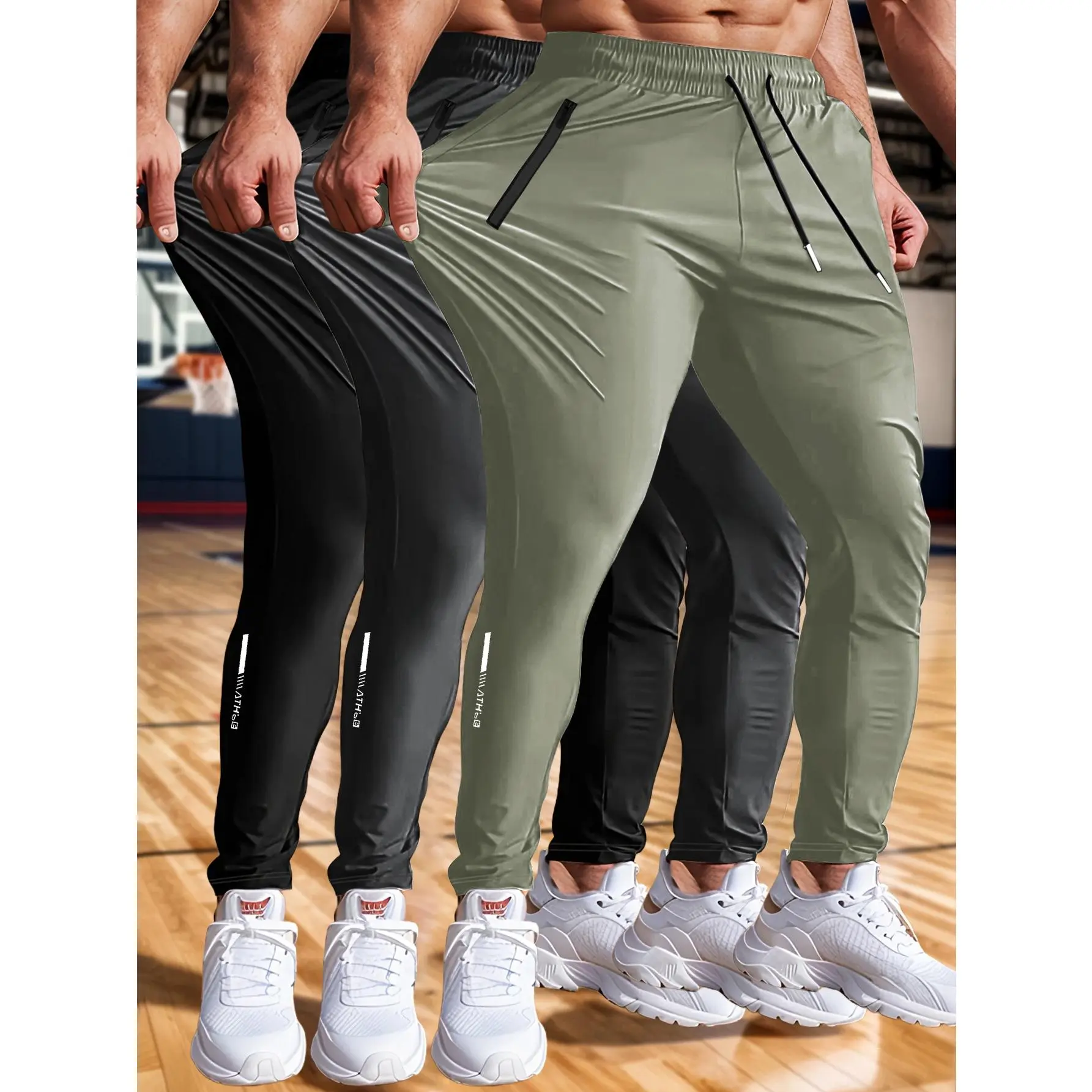 3-Pack Men's Premium Performance Joggers - Ultra-Stretch Active Pants with Secure Zipper Pockets & Adjustable Drawstring Waist | Moisture-Wicking, Quick-Dry & Breathable Fabric for Basketball, Running, Yoga, Soccer, Golf & Hiking