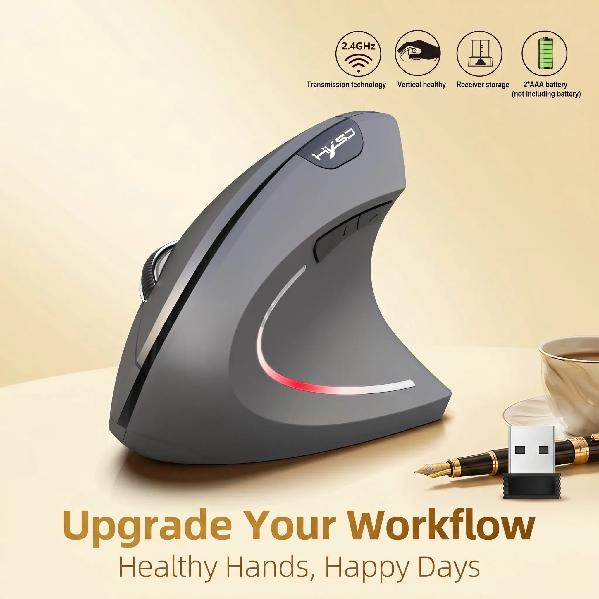 HXSJ 2026 New 2.4G Wireless Ergonomic Gaming Mouse, 6 Keys Optical Tracking Mouse, Trendy Red and Black Appearance, Supports PC Laptop Mac, Multipurpose for Gaming, Home Office Daily Use, 2 AAA Batteries Required (Excluded), Perfect Present for Friends