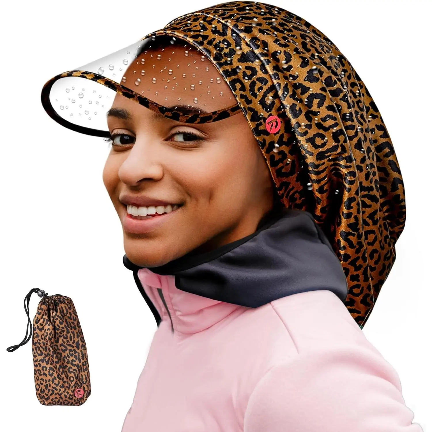 Premium Satin Lined Rain Hat, 100% Waterproof Hair Protection, Built-in Clear Visor, Packable Pouch Included, Adjustable Strap(Gift)