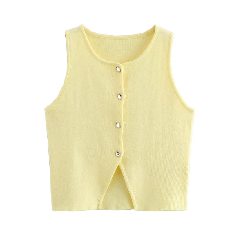 New styleTRAF White Knit Button Short Tops Woman 2025 Summer Tanks Camis Tops for Streetwear Vest Tank Female