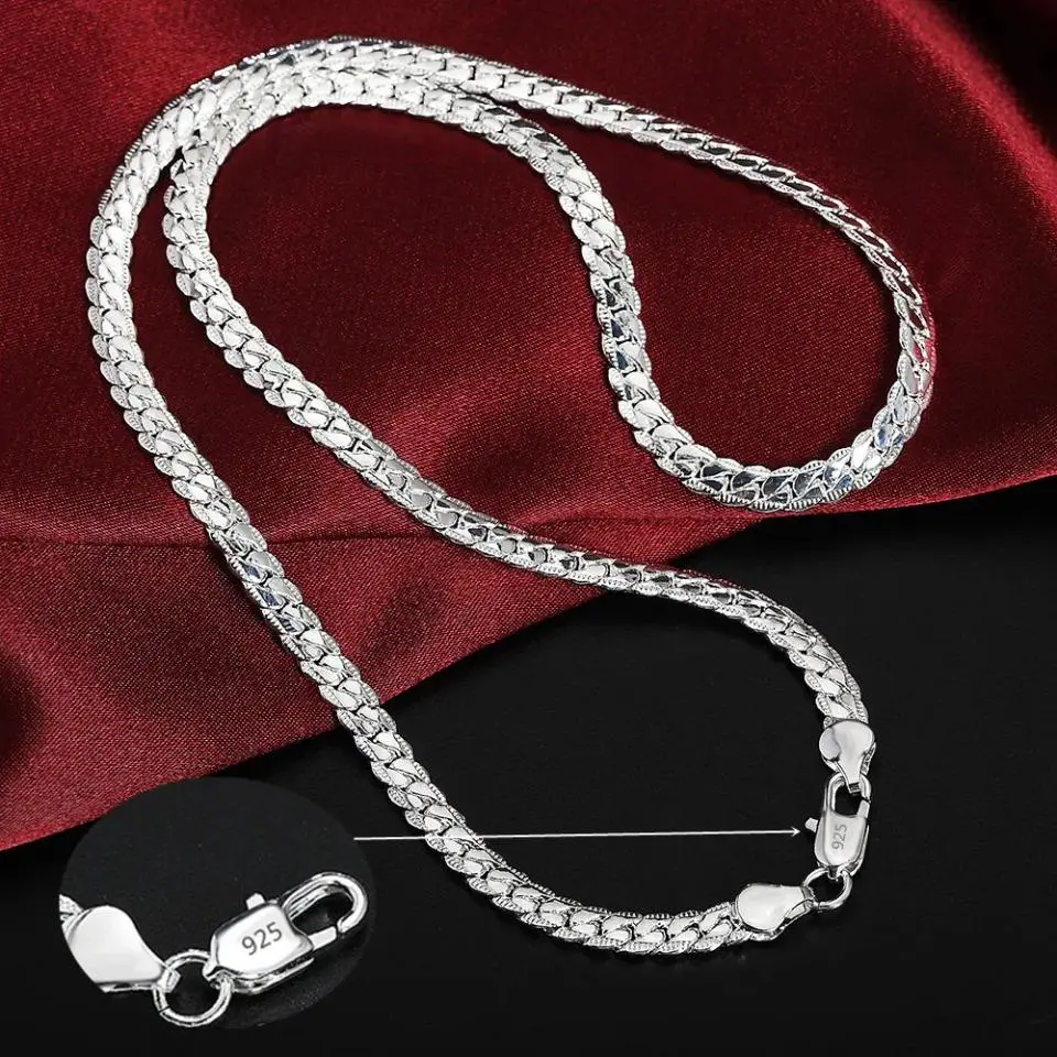 925 Sterling Silver 6mm Side Chain 16/18/20/22/24 Inch Necklace For Women Man Fashion Wedding Engagement Jewelry Gifts