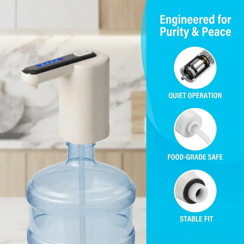 Small Household Automatic Bottled Water Pump Dispenser, Electric Auto‑Suction Water Pressure Device, One‑Touch Portable Drinking Water Dispensing Gadget for Home, Dorm & RV