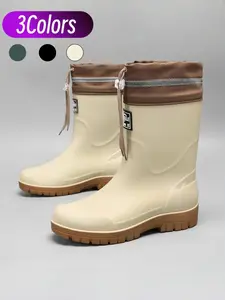 Wear-resistant Anti-slip Men's Cuffed Rain Boots, Full Waterproof Material, Side Reflective Logo, Ideal for Rainy Days, Work & Outdoor Wear