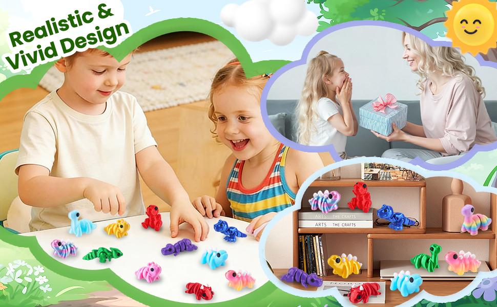 24 Pcs 3D Printed Articulated Dinosaur Animals Set, Flexible Fidget Toys Mini Figurines for Kids Party Favors, Birthday Rewards, Desk Decor & Office Pets