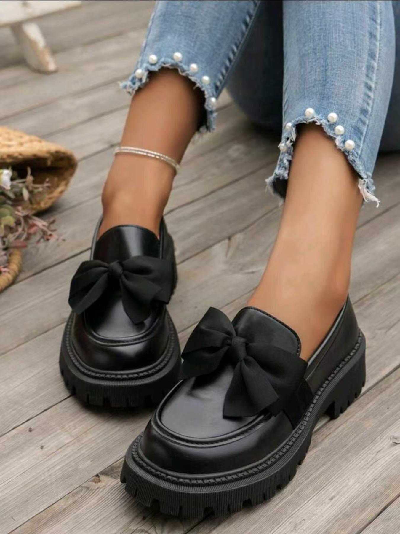 Fashionable Bowknot Design Slip on Platform Loafers, Casual Comfortable Platform Shoes for Daily Wear, Female All-match Round Toe Shoes for Women