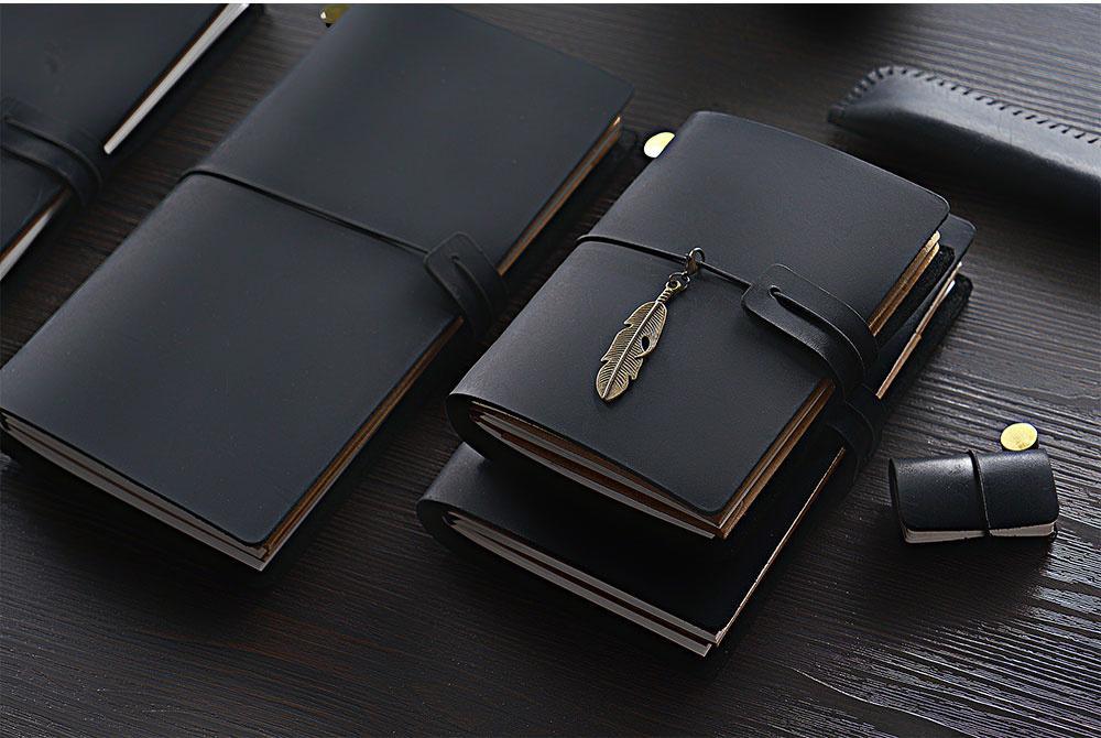 AIGUONIU Leather Notebook Handmade Vintage Cowhide Diary Passport Size TN Travel Notebook Cover Journal Sketchbook Planner