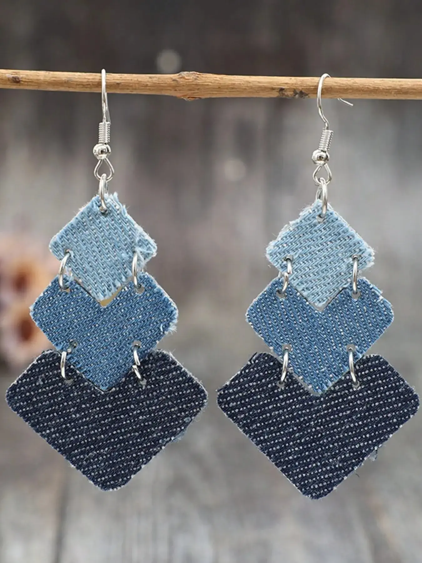 1 Pair Denim Patchwork Dangle Earrings for Women, Trendy Layered Blue Jean Fabric Drop Earrings, Lightweight Boho Statement Jewelry, Bohemian Earrings, Cute Aesthetic Outfit Match, Unique Handmade Look Gift for Girls, Earring Stacks