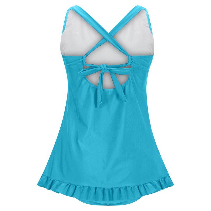 Women's Retro One-Piece Swim Dress - Twist Front Halter Open Back Tummy Control Bathing Suit for Beach & Sport Swimming Clothing Beach Open Back Halter Tankiniswimwear Tankinisuit, Bathing Suit Stylish Beachwear