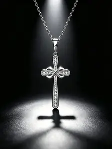 1 Piece 925 Silver Cross Infinity Necklace, Figure-Eight Design, Minimalist Unisex Pendant Chain