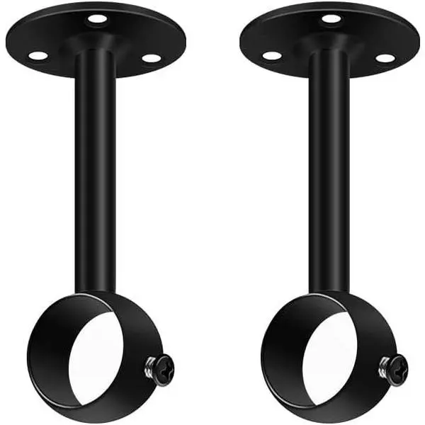 Ceiling Mount Curtain Rod Bracket, 1 1/4Inch Heavy Duty Ceiling Curtain Rods Hooks Hangers Black Closet Flang Rod Holders Brackets, Set of 2