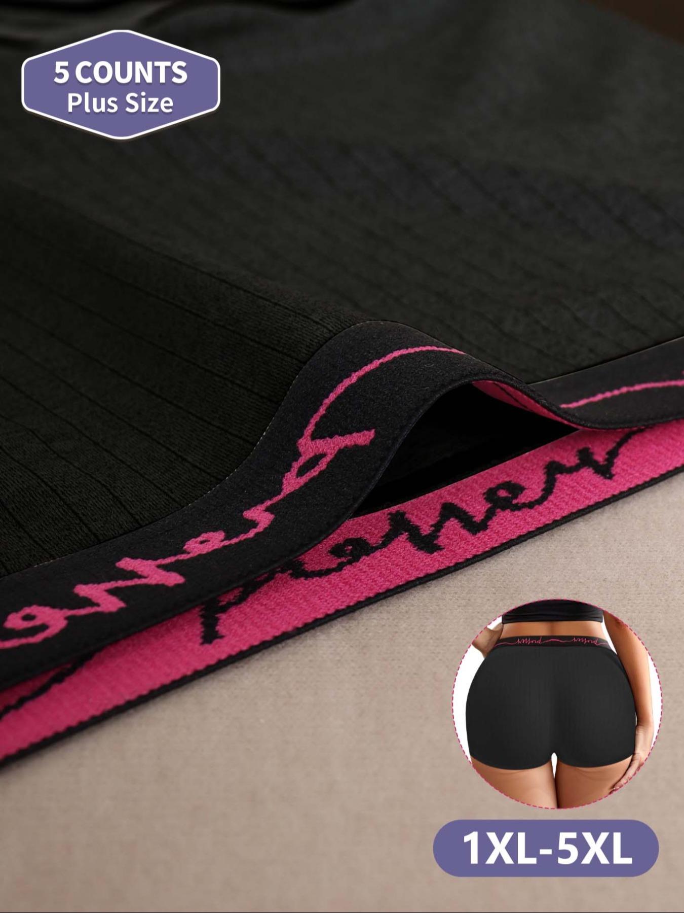 【Plus Size】 Letter Tape Boxer Brief, Soft Comfy Breathable Curvy Panty for Daily Wear, Fit Women's Underwear for All Seasons