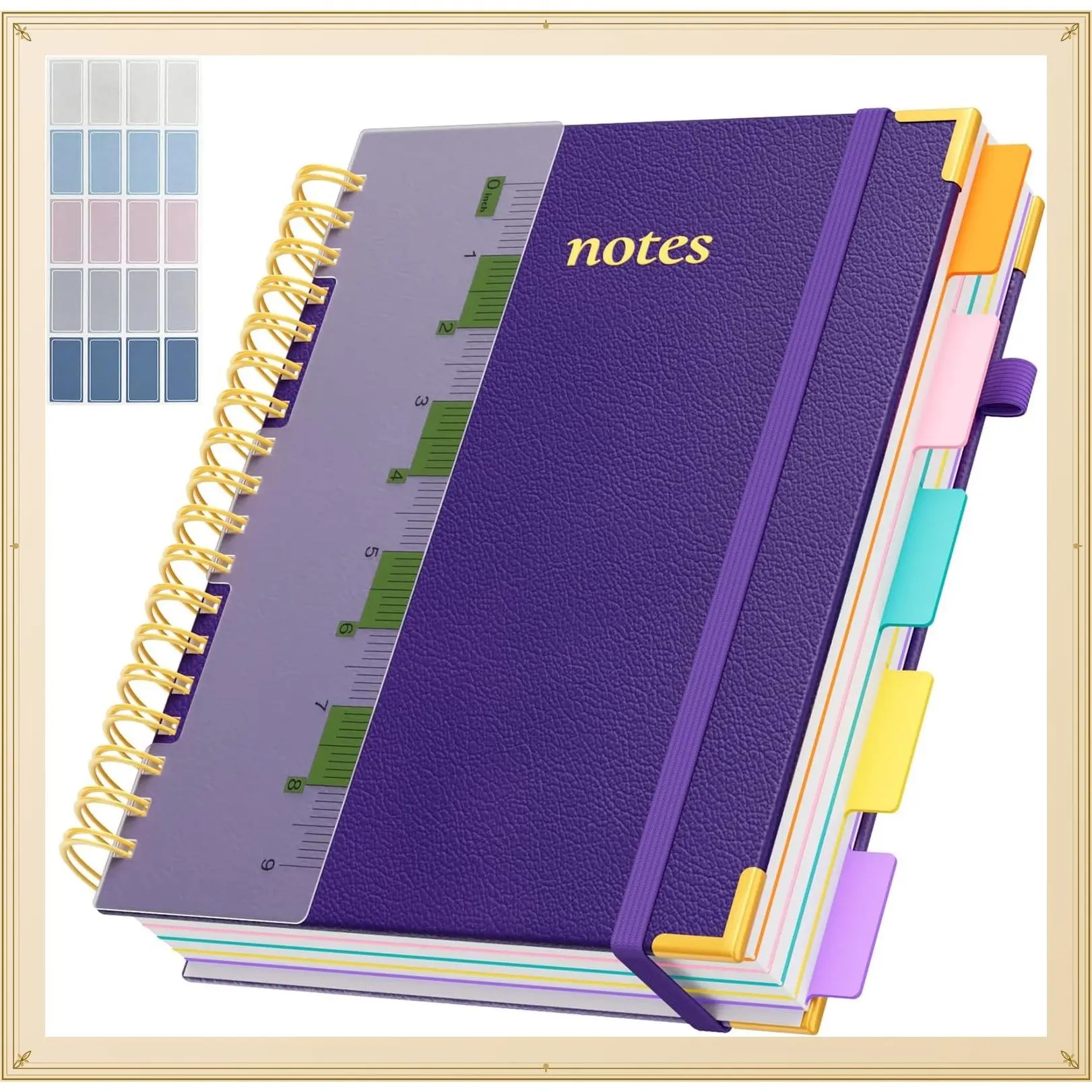 Hardcover Spiral Notebook with Removable Dividers, Tabs & Ruler, 5 Subject College Ruled, 300 Pages, Large 8"x10" B5 Lined Journal for Work & School, Unisex, PurpleGift