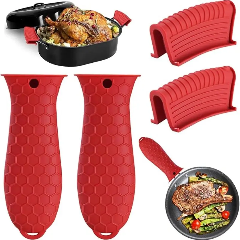 4-Piece Silicone Handle Protector Set, Cast Iron Pan Handle Covers, Non-Slip Heat-Resistant Removable Insulating Pads, for Metal Frying Pans, Aluminum Cookware Handles