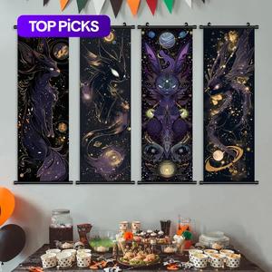 animal pattern wall art, 4 counts/set vintage pet pattern decorative painting, exquisite home decorative art, wall art decor for home living room bedroom