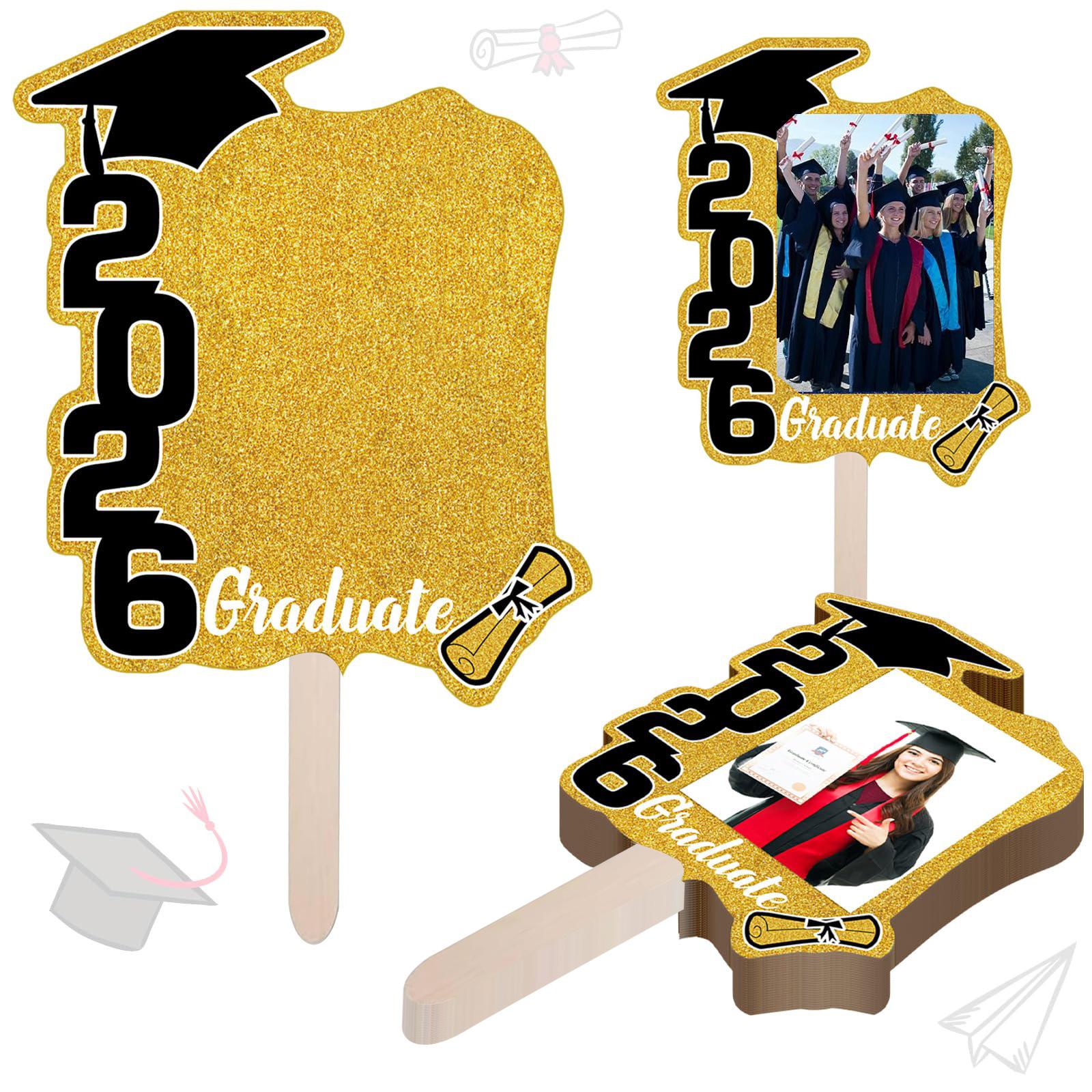 12 Pack Class of 2026 Graduation Fans with Handle Double Sided Grad Photo Props for Keepsake Gifts Graduation Party Supplies