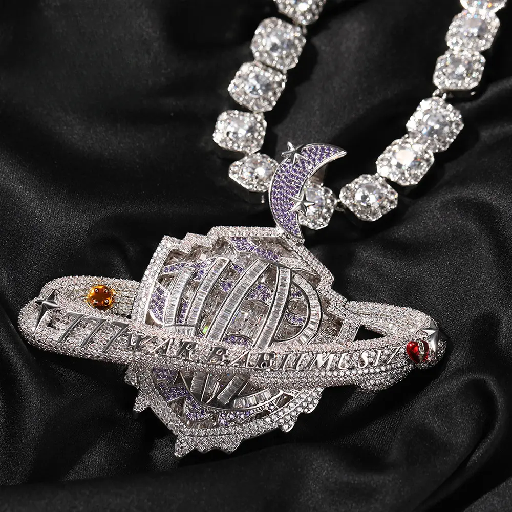 Loveden  Plated Hip Hop Full Pave Rhinestone Nebula Pendant Necklace For Men, Creative Galaxy Star Design European American Rap Street Trend Jewelry, Dainty Stackable Figaro Chain Accessory, Ideal Gift For Party Nightclub Birthday Holiday