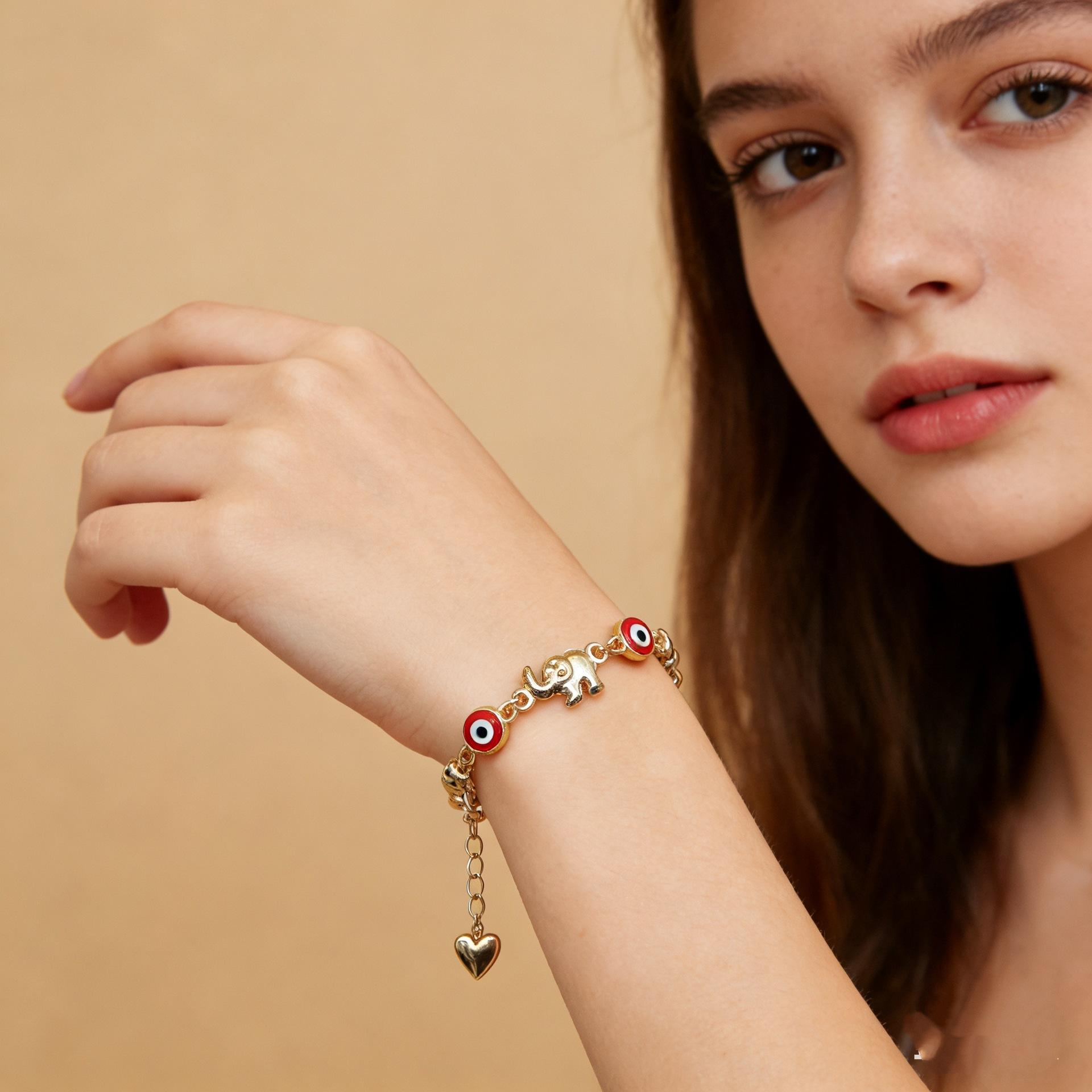 Boho Multicolor Evil Eye Bracelet for Women 18K Gold Plated Copper Chain Dainty Stackable Jewelry Trendy Aesthetic Accessory for Daily Wear Vacation Party Beach Outfits & Birthday Gifts