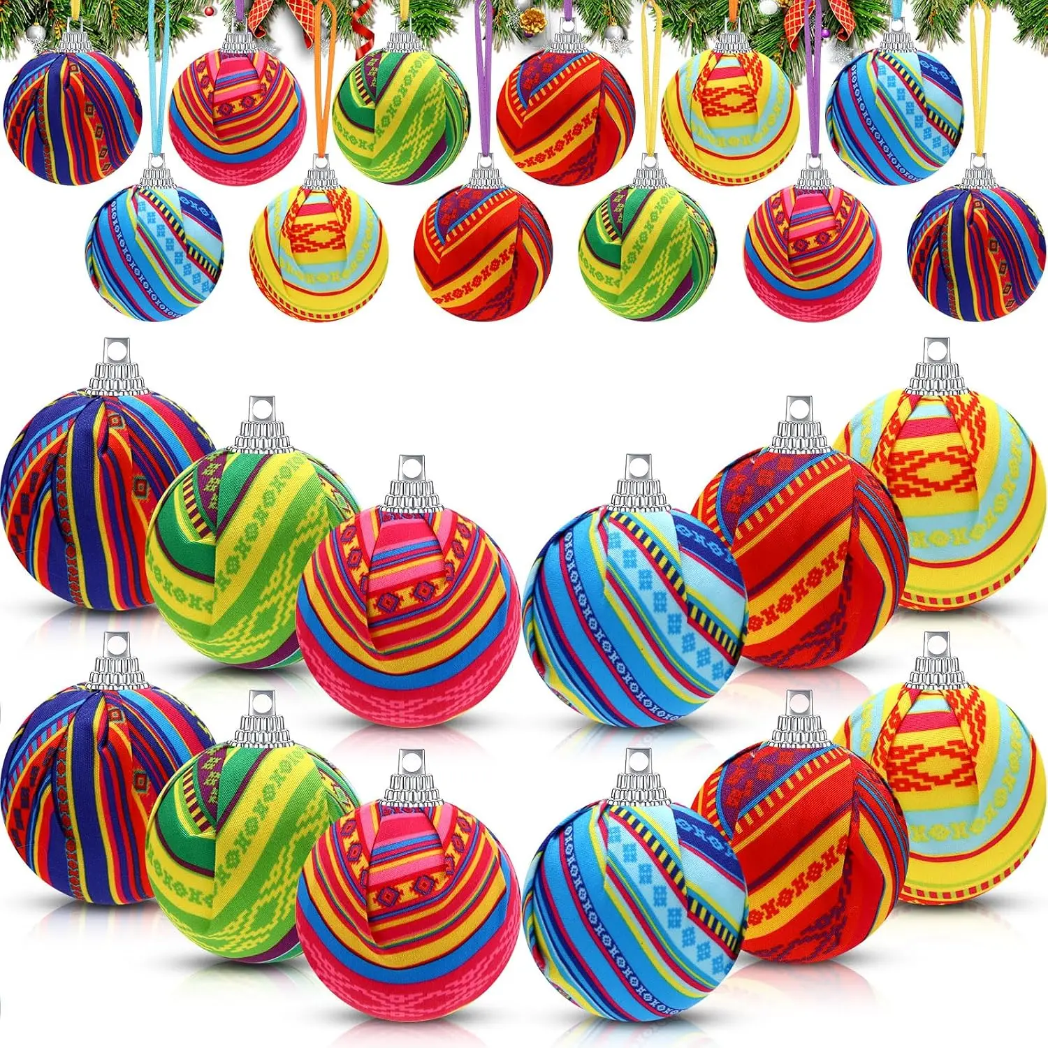 24 count Christmas Mexican Ornament Bulk 1.97 Inch  Christmas Tree Ball Colorful Talavera Decoration for Xmas Tree  Decor Party Supplies()