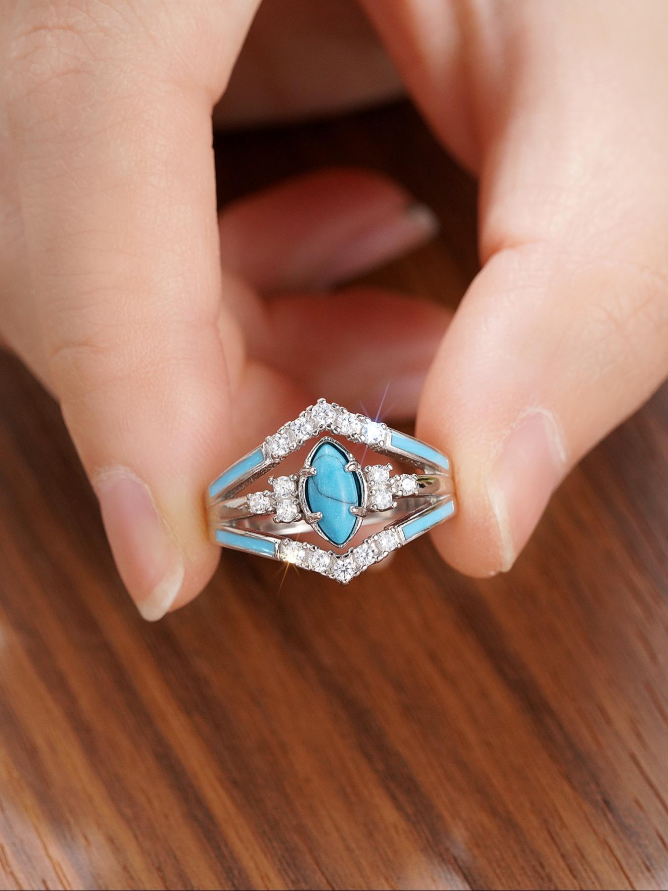 925 Sterling Silver Fashion Turquoise Decor Ring, Fashion Jewelry for Party, Daily Clothing Decor, Trendy All-match & Exquisite Jewelry for Birthday Gift