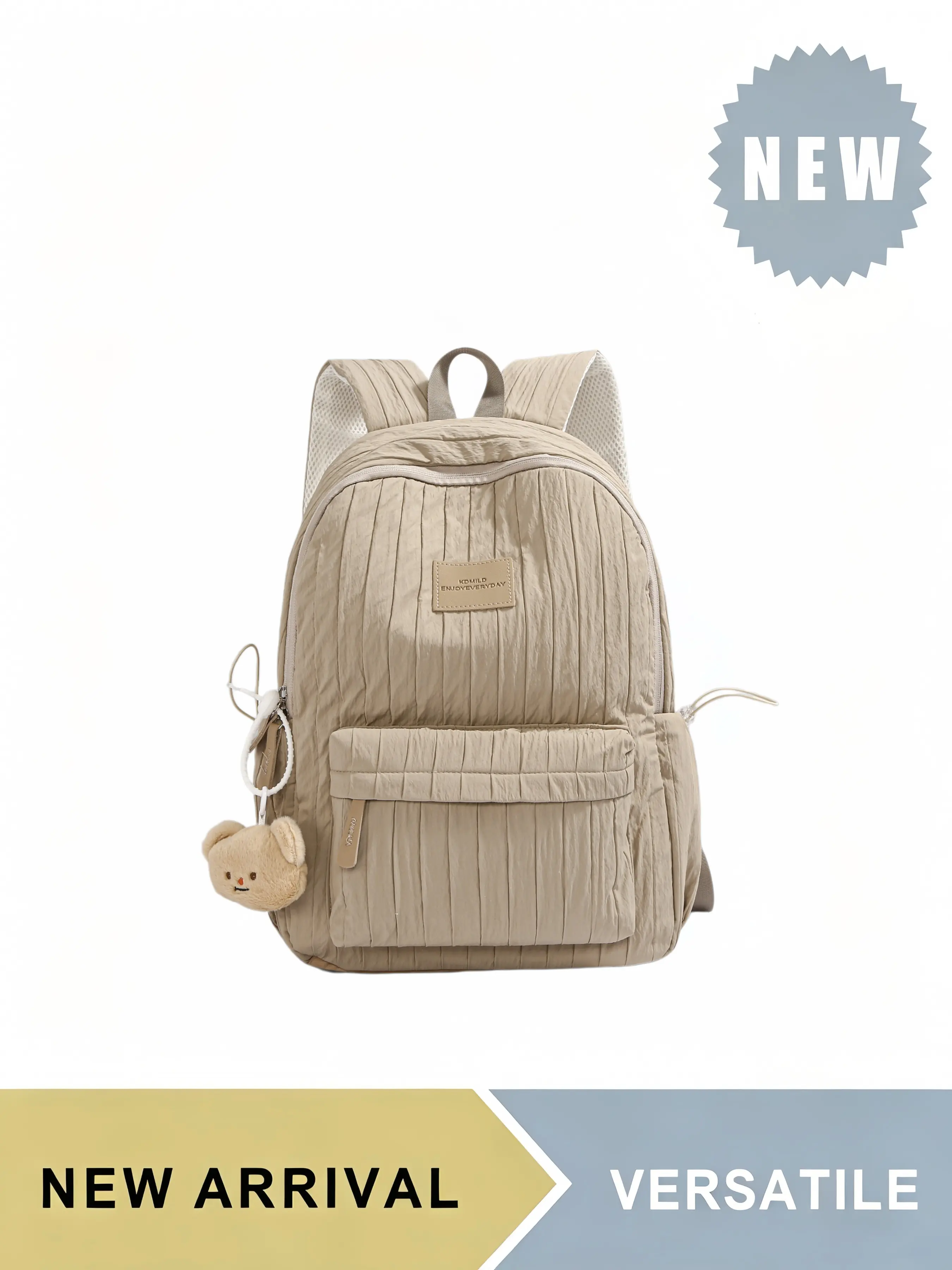 Ruched Casual Backpack for Women Teen Girls with Cute Bear Pendant, Love Bear Backpack, Lightweight Large Capacity School Bookbag with Front & Side Pockets, Daypack for Hiking Travel Commute Use, Adjustable Shoulder Straps, Multiple Colors Available