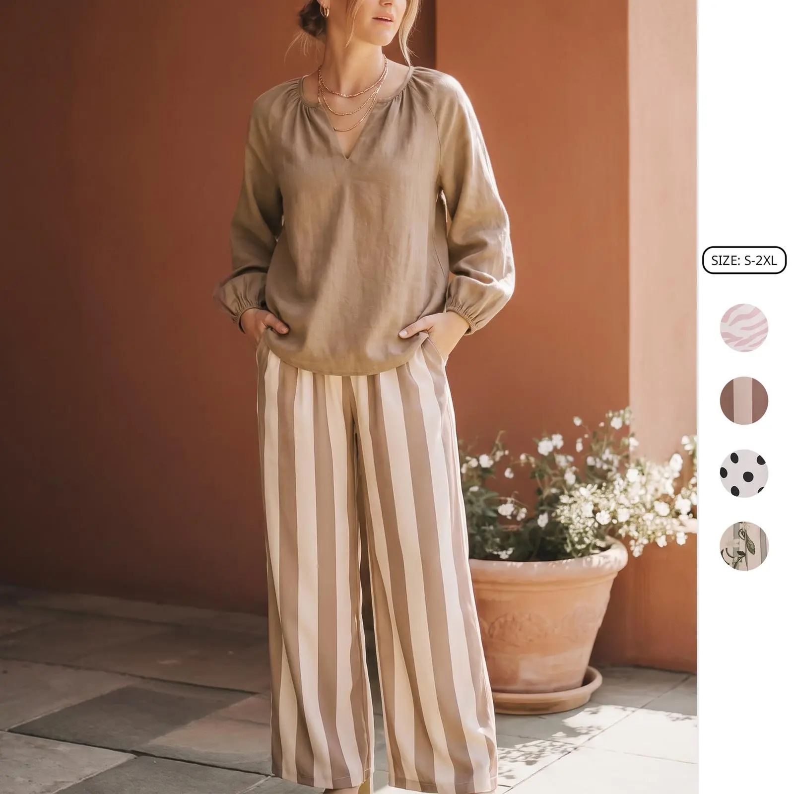 Imily Bela Women's 2-Piece Lounge Set, Casual Long-Sleeve Tee and Elastic Waist Pants with Pockets, Soft Cotton Blend, Longsleeve, Two Piece Set Women