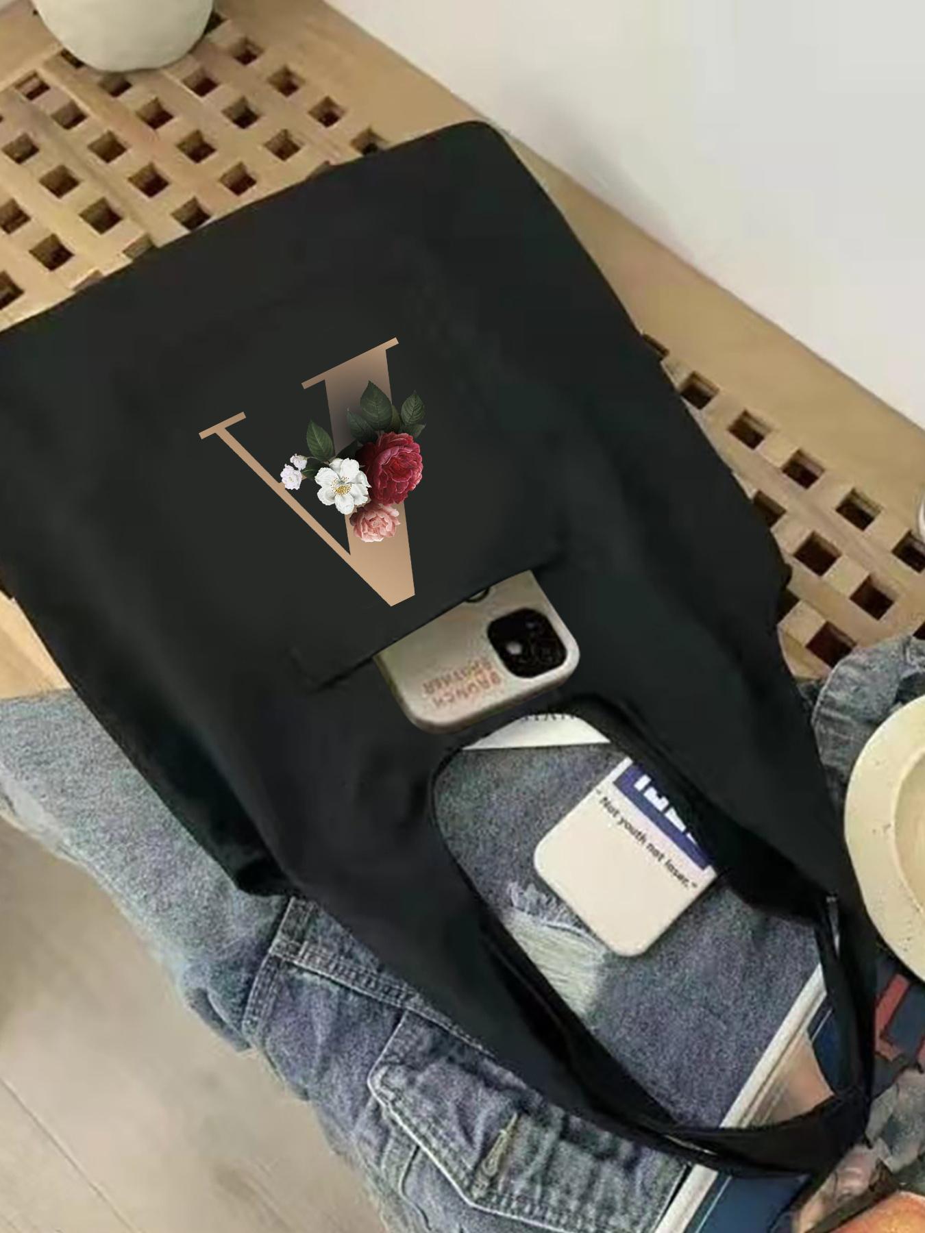 Women's Fashion Letter Pattern Canvas Shoulder Bag,  Casual Large Capacity Picnic Tote Bag, Versatile Trendy Shopping Bag for Daily & Work Use