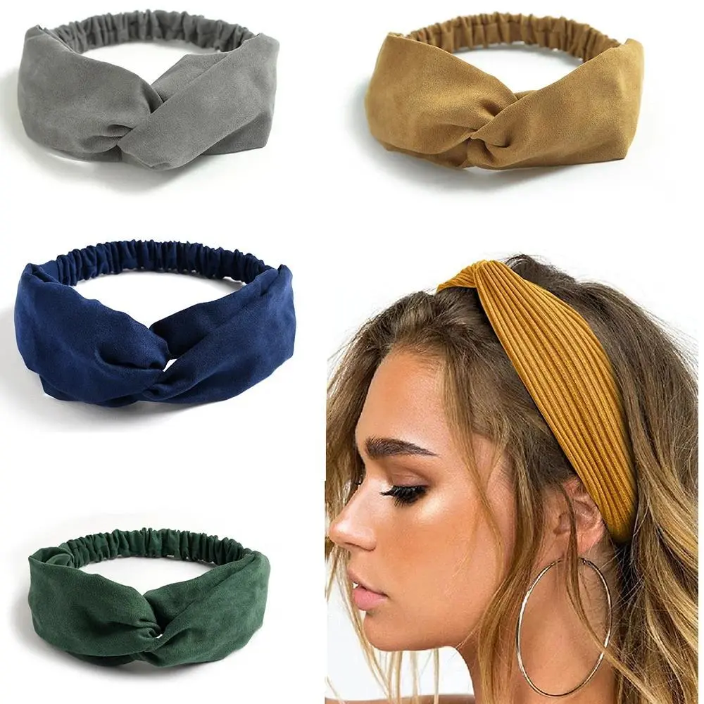 Women's Unisex Solid Cross-Turban Twist-Knotted Boho Suede Headbands, Sweet Bow Vintage Hair Accessories for Girls, Bow Decor, Black, Boho Hair, Plain, Bow Embellishment Headbands