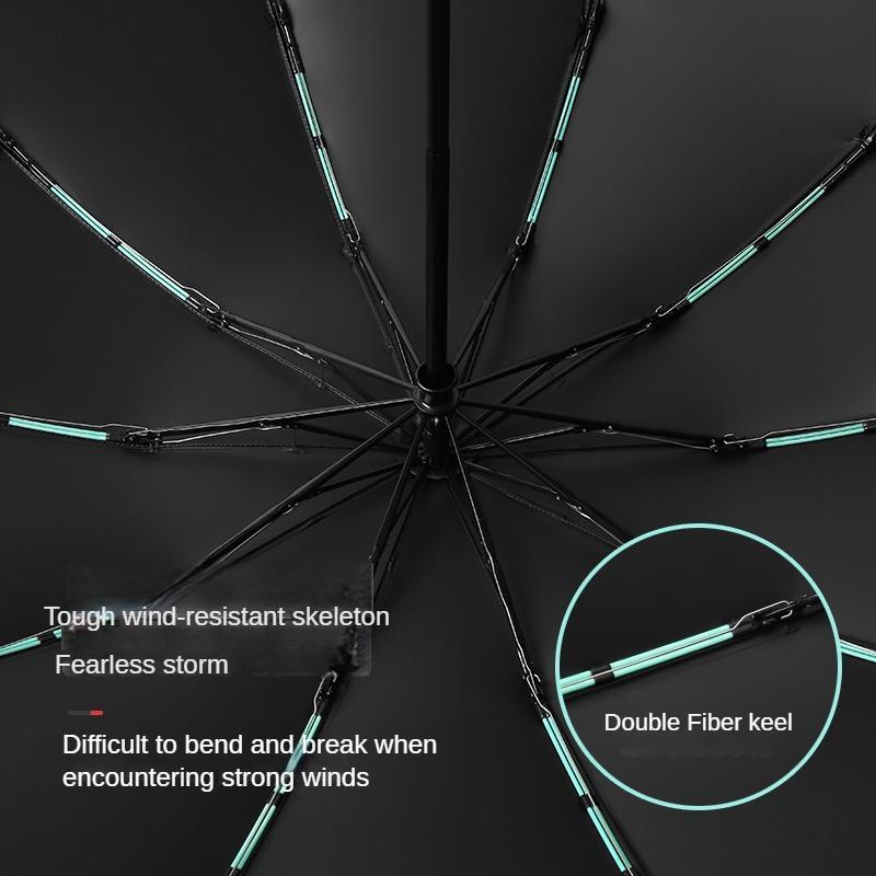 Waterproof Windproof 10-Rib Travel Compact Foldable Automatic Umbrella, 1 Count Safety Umbrella with Reflective Strip, Automatic Folding Umbrella