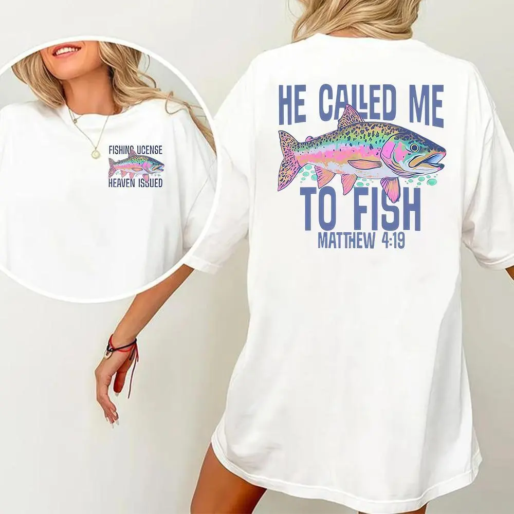 Called to Fish Christian T-Shirt, Faith-Based Fishing Shirt, Christian Summer Shirt, Fishing Lover Gift, Scripture Tee Womenswear Top
