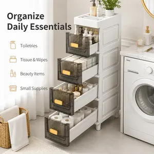 Thin drawer style storage cabinet - Durable and waterproof PP material, multifunctional storage box, suitable for various scenarios such as bathroom, kitchen, personal care product packaging, etc. Storage drawer unit, storage drawer combination
