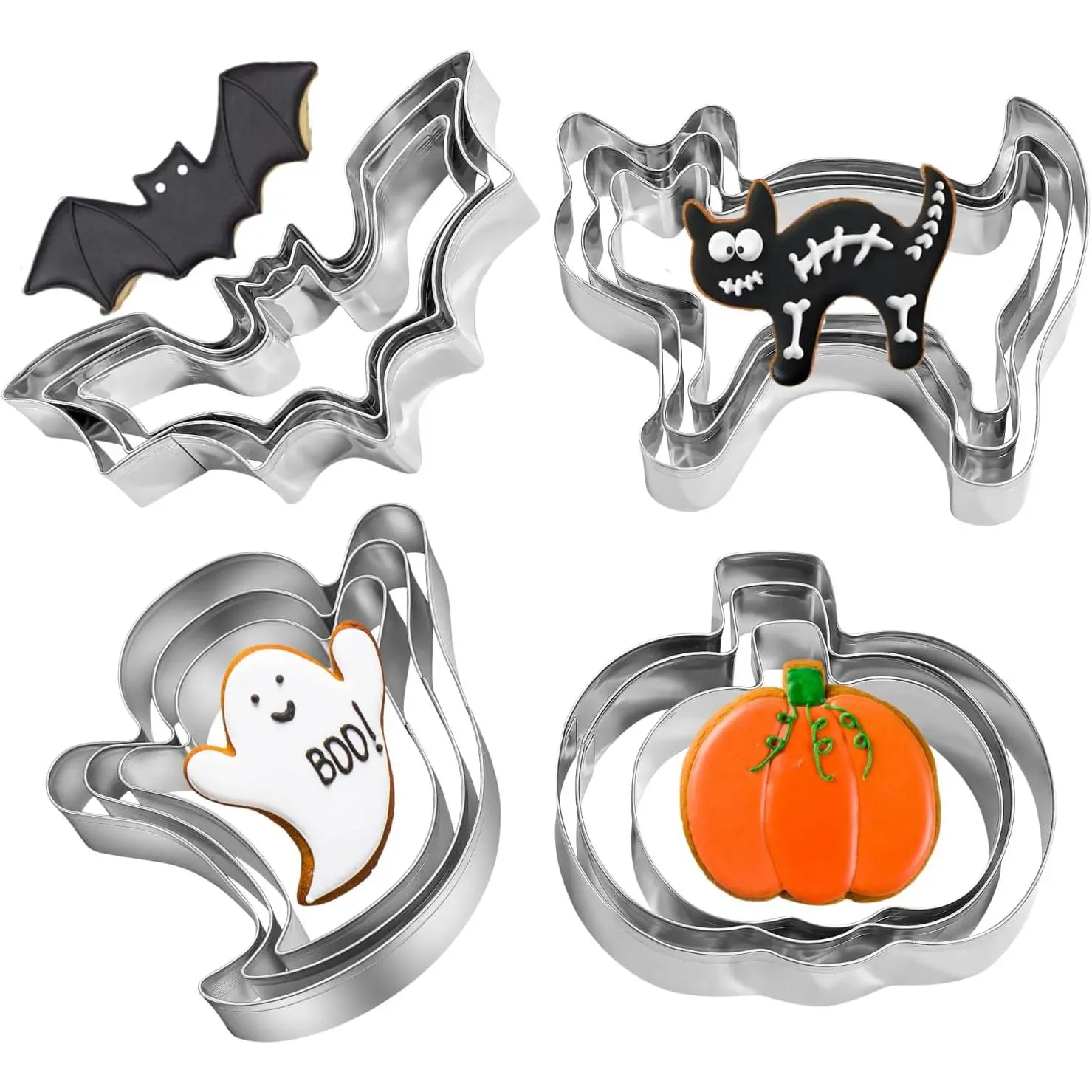 Halloween Cookie Cutters Set - 12 count Stainless Steel Halloween Cookie Cutters Shape,Pumpkin, , Bat and  Cookie  Shapes for Holiday Parties