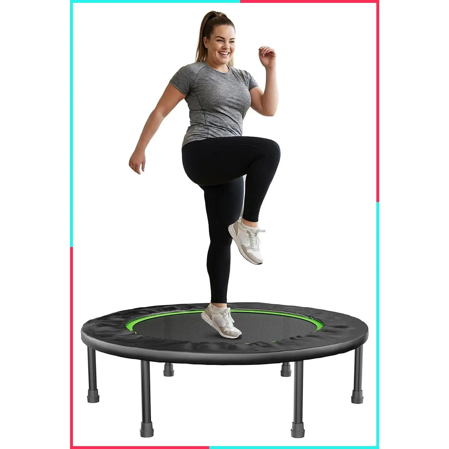 40" Foldable Mini Fitness Trampoline for Adults, 10MM Thickened Bungee Rebounder, 330LBS Capacity, Quiet & Stable Indoor Outdoor Jumping Exercise Equipment