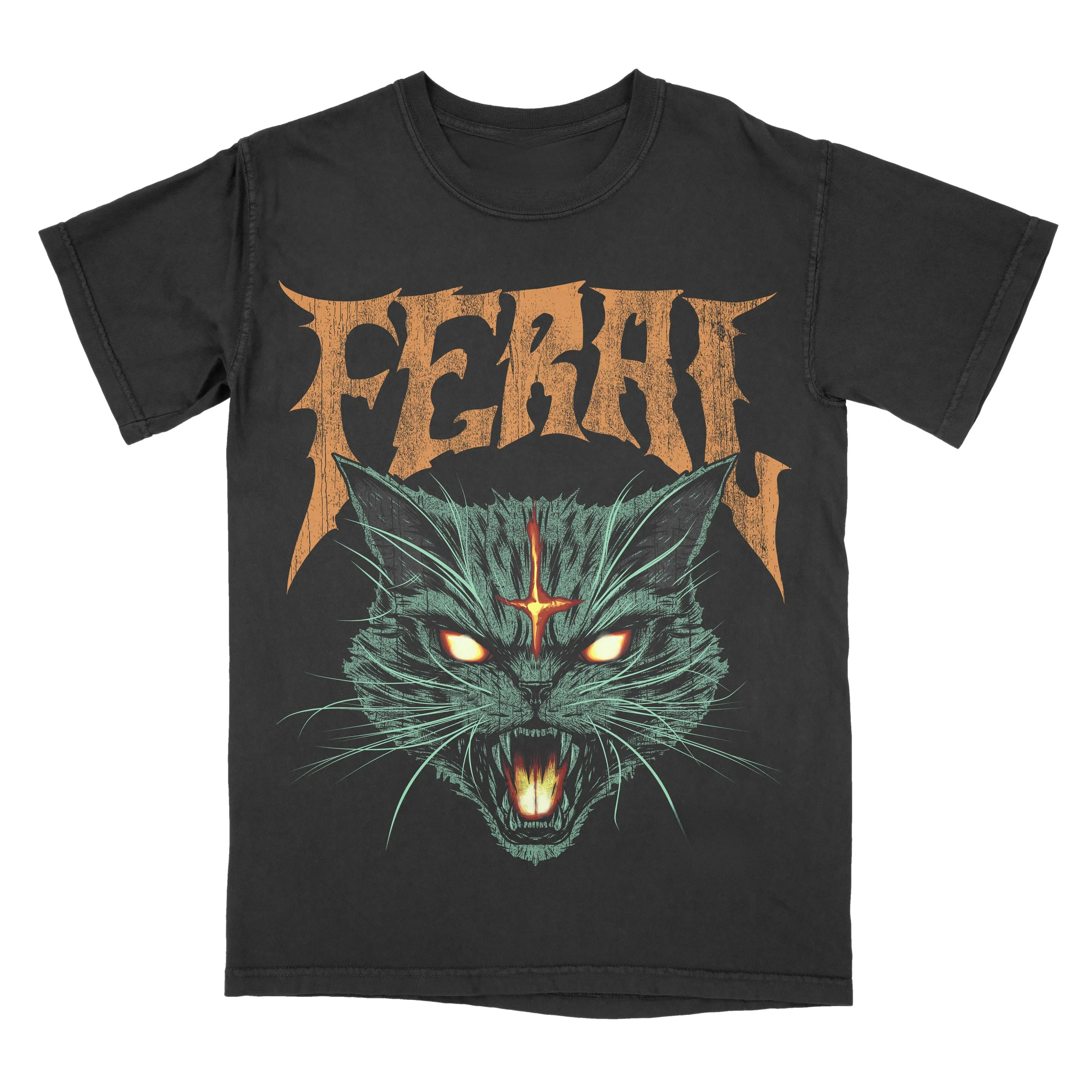 Unisex Cotton Gothic Print T-shirt, Short Sleeve Round Neck, Machine Washable, Feral Cat Design, Gothic Alternative Sports Top