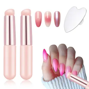 Silicone Makeup Brush Jelly Lip Smudging and Nail Chrome Powder Applicator 1 Piece Smudging Lipstick and Applying French Nail Mirror Powder With Dustproof Lid Cover Portable Minimalist For Daily Cosmetic and Manicure DIY
