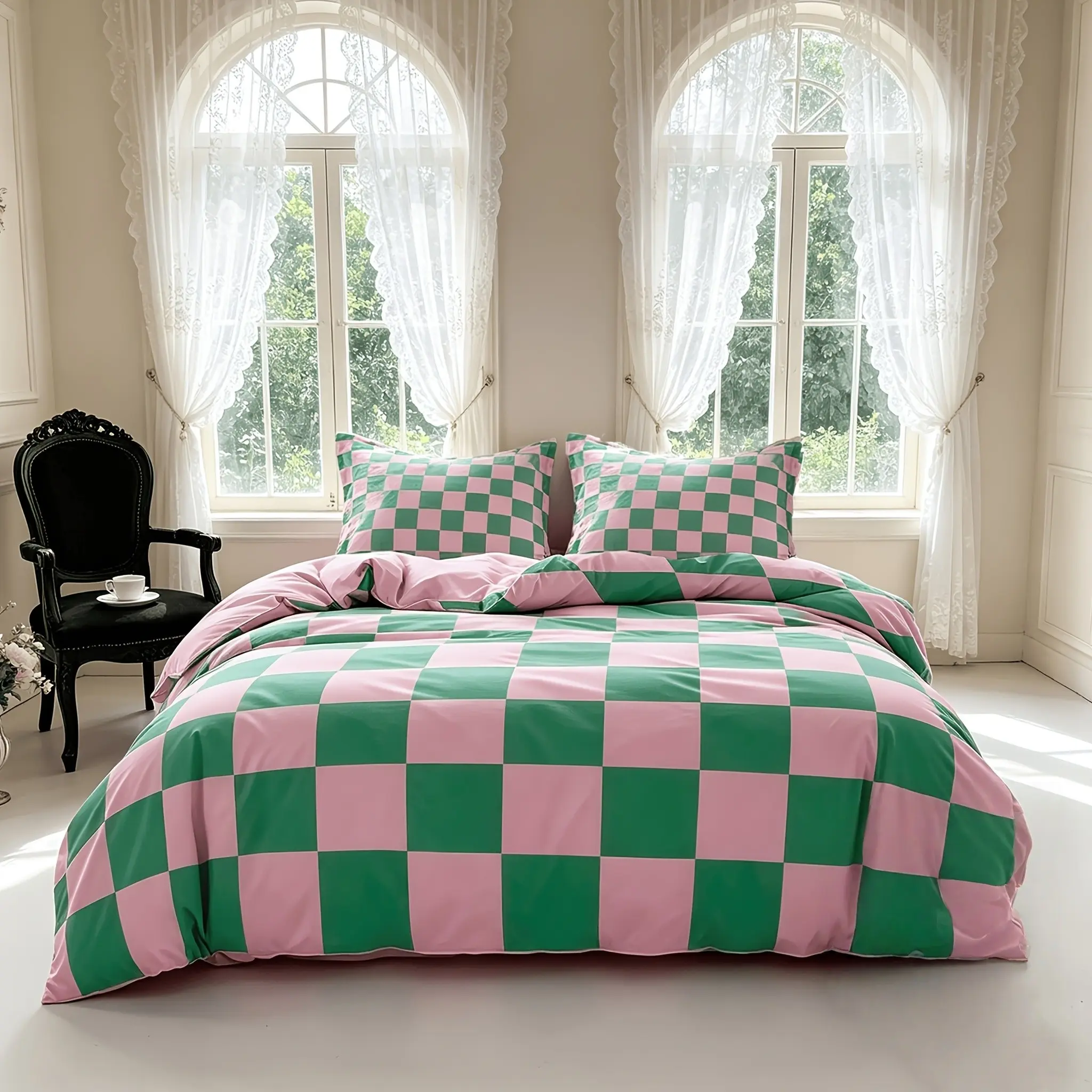 3-Piece Microfiber Bedding Set, 90GSM, Grid Pattern, Soft & Breathable. Includes 1 duvet cover and 2 pillowcases. Duvet insert and pillow inserts not included.