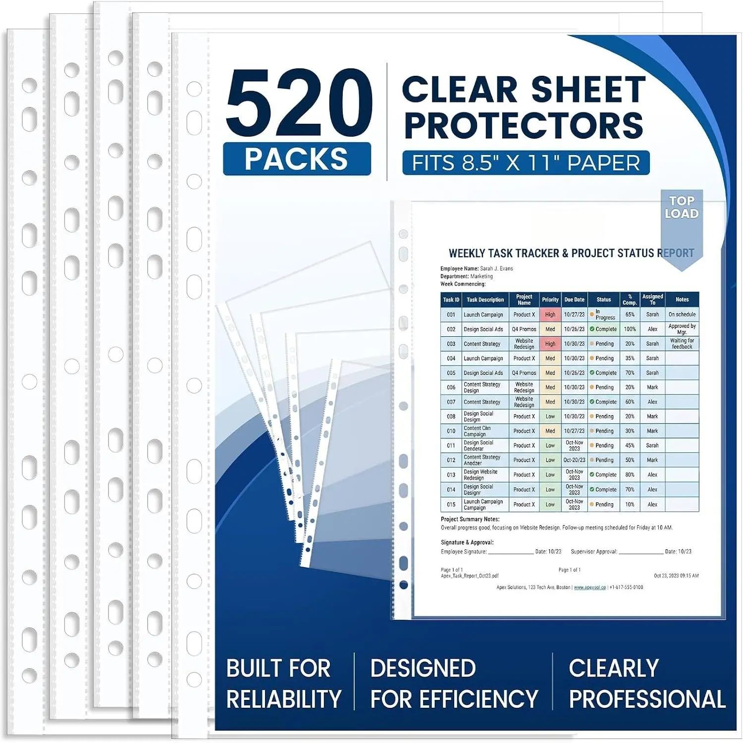 520 Pack Clear Sheet Protectors 8.5 x 11 Inch Easy-Open, Transparent Plastic Page Sleeves for 3-Ring Binders, Bulk Pack for Business, Office, School & Classroom Use - Durable & Smooth